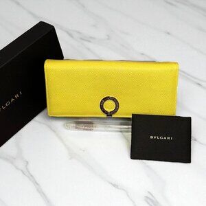 BVLGARI Clip closure Vibrant Yellow Bi-fold long wallet with silver hardware